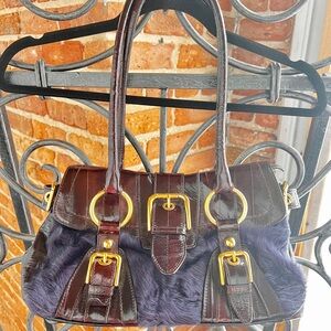 Dolce & Gabbana Mongolian Lamb Purple & Eel  down Leather Bag Italy